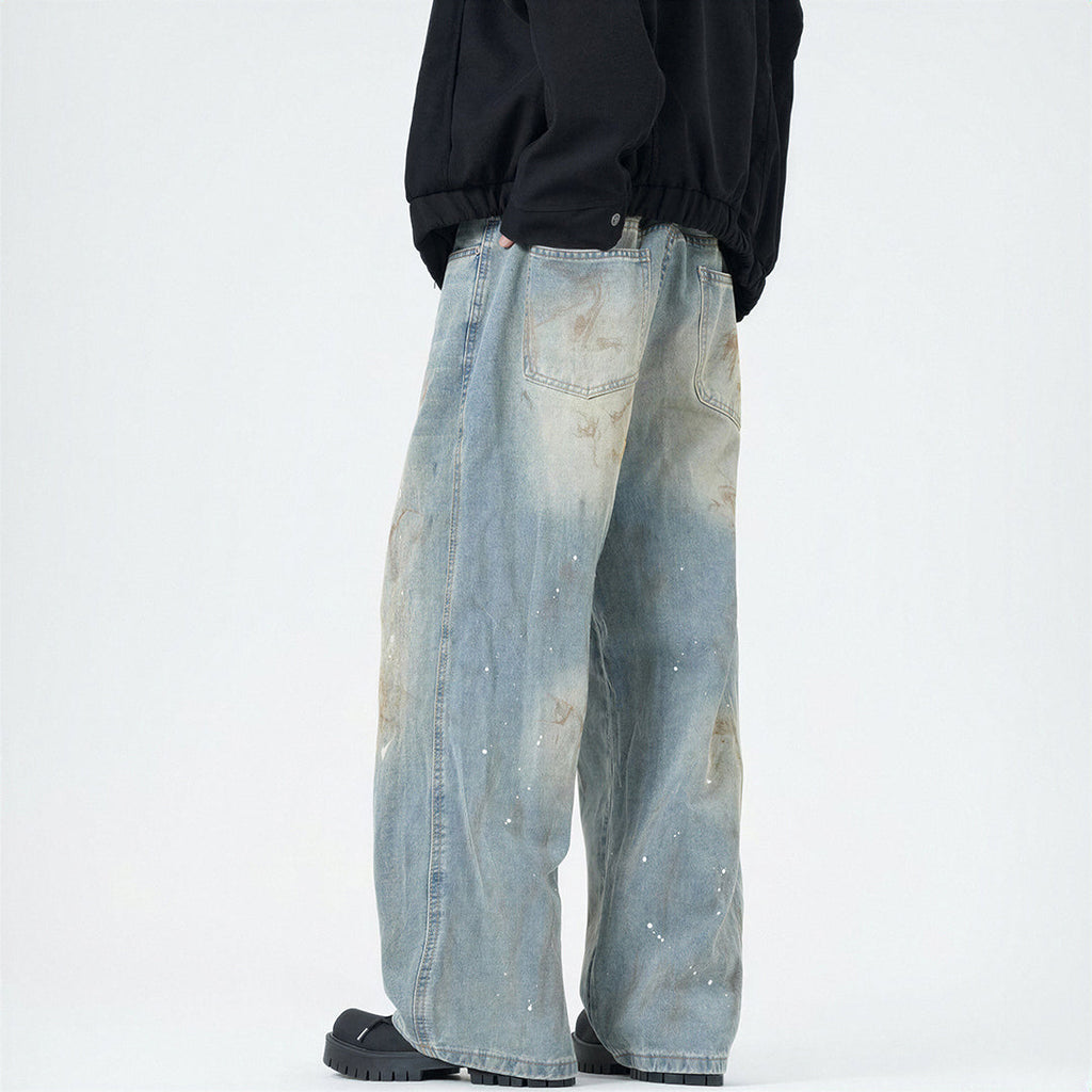 Men's Spring Washed Splatter Paint Straight Leg Jeans