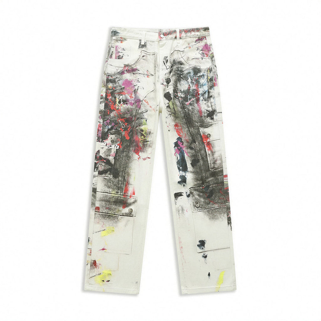 Men's Spring Graffiti Cargo Wide Leg Denim Jeans