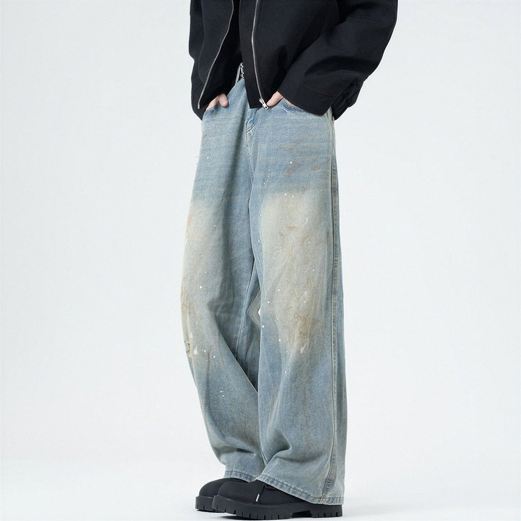 Men's Spring Washed Splatter Paint Straight Leg Jeans
