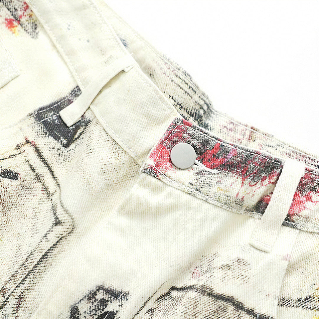 Men's Spring Graffiti Cargo Wide Leg Denim Jeans