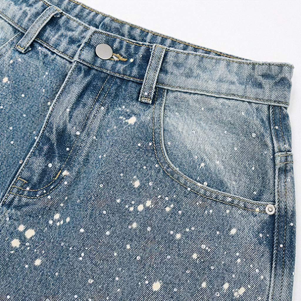 Men's Light Blue Splatter Dot Wide Leg Denim Jeans