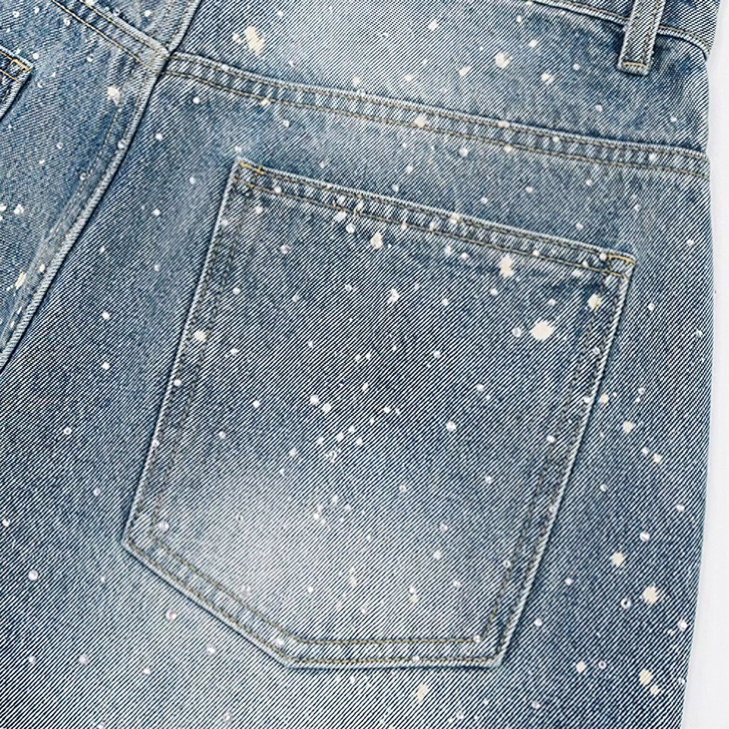 Men's Light Blue Splatter Dot Wide Leg Denim Jeans