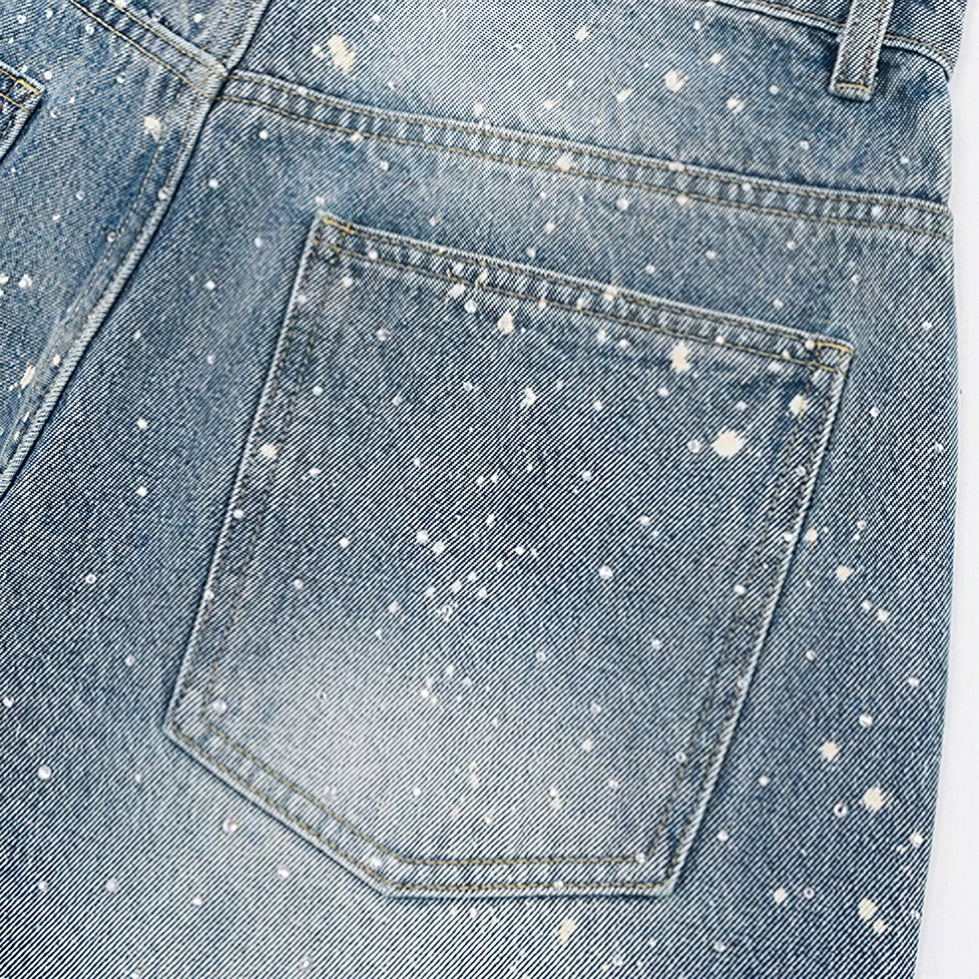 Men's Light Blue Splatter Dot Wide Leg Denim Jeans