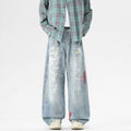 Men's Spring Washed Splatter Ripped Wide Leg Jeans