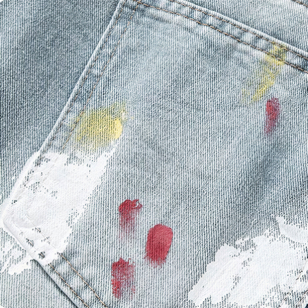 Men's Spring Washed Splatter Ripped Wide Leg Jeans