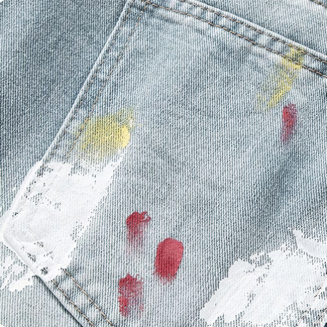 Men's Spring Washed Splatter Ripped Wide Leg Jeans