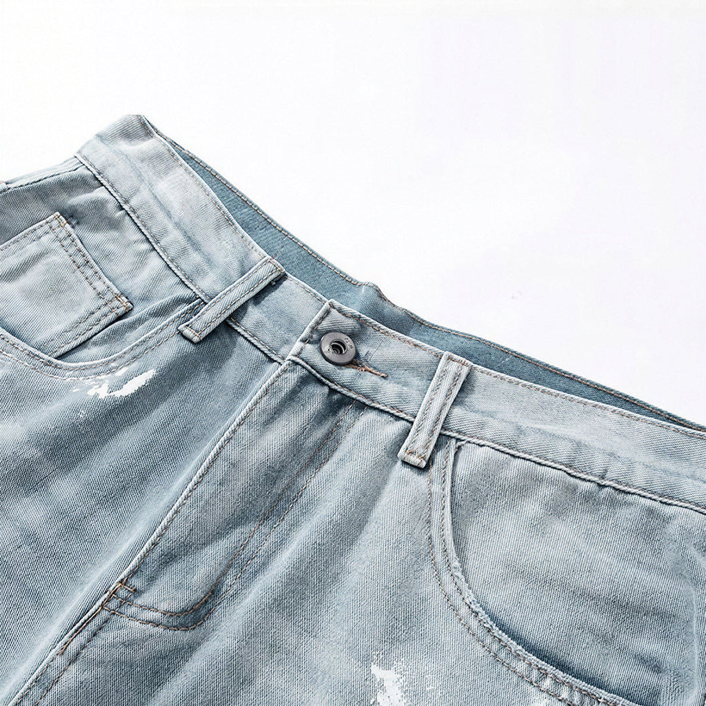Men's Spring Washed Splatter Ripped Wide Leg Jeans
