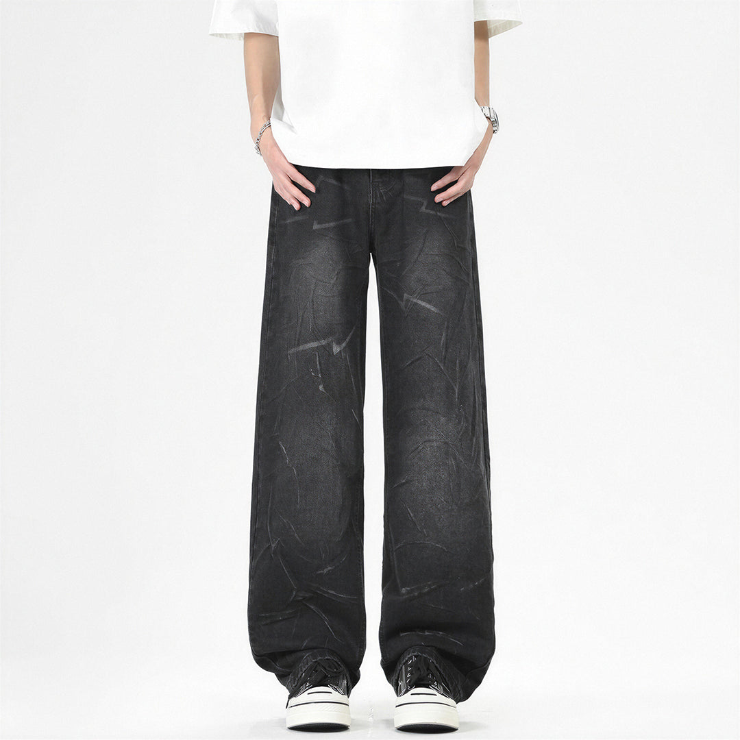 Men's Spring Lightning Washed Wide Leg Denim Jeans