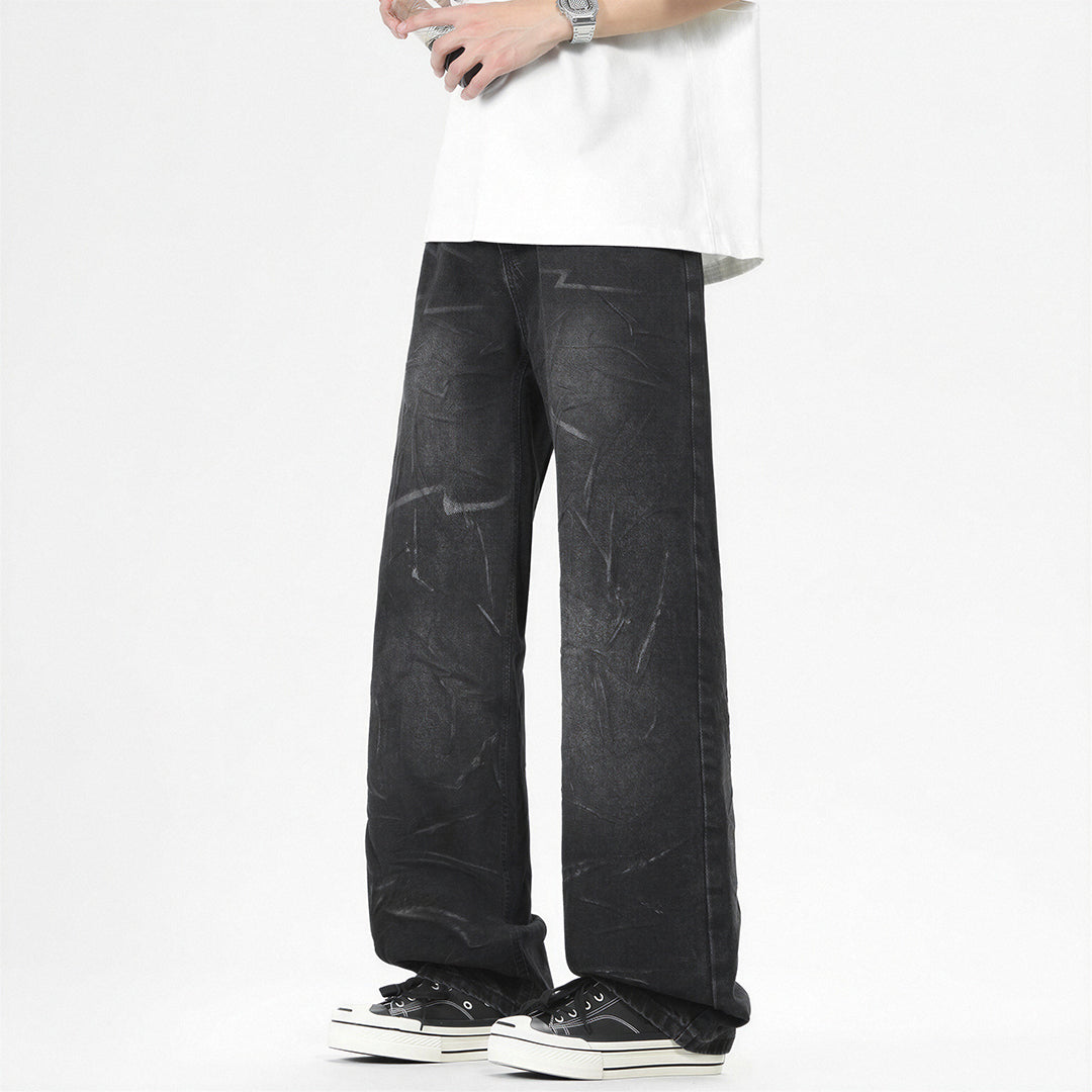 Men's Spring Lightning Washed Wide Leg Denim Jeans