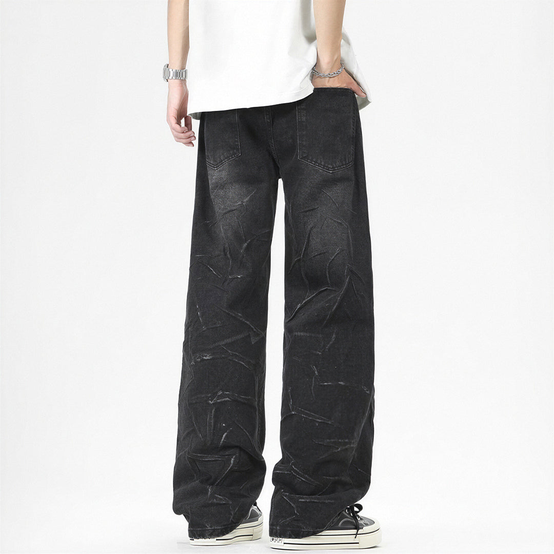 Men's Spring Lightning Washed Wide Leg Denim Jeans