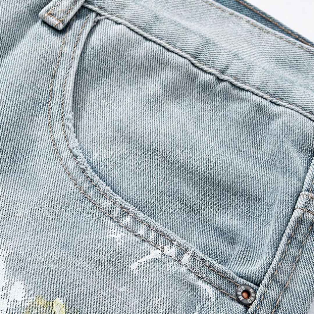 Men's Spring Washed Splatter Ripped Wide Leg Jeans