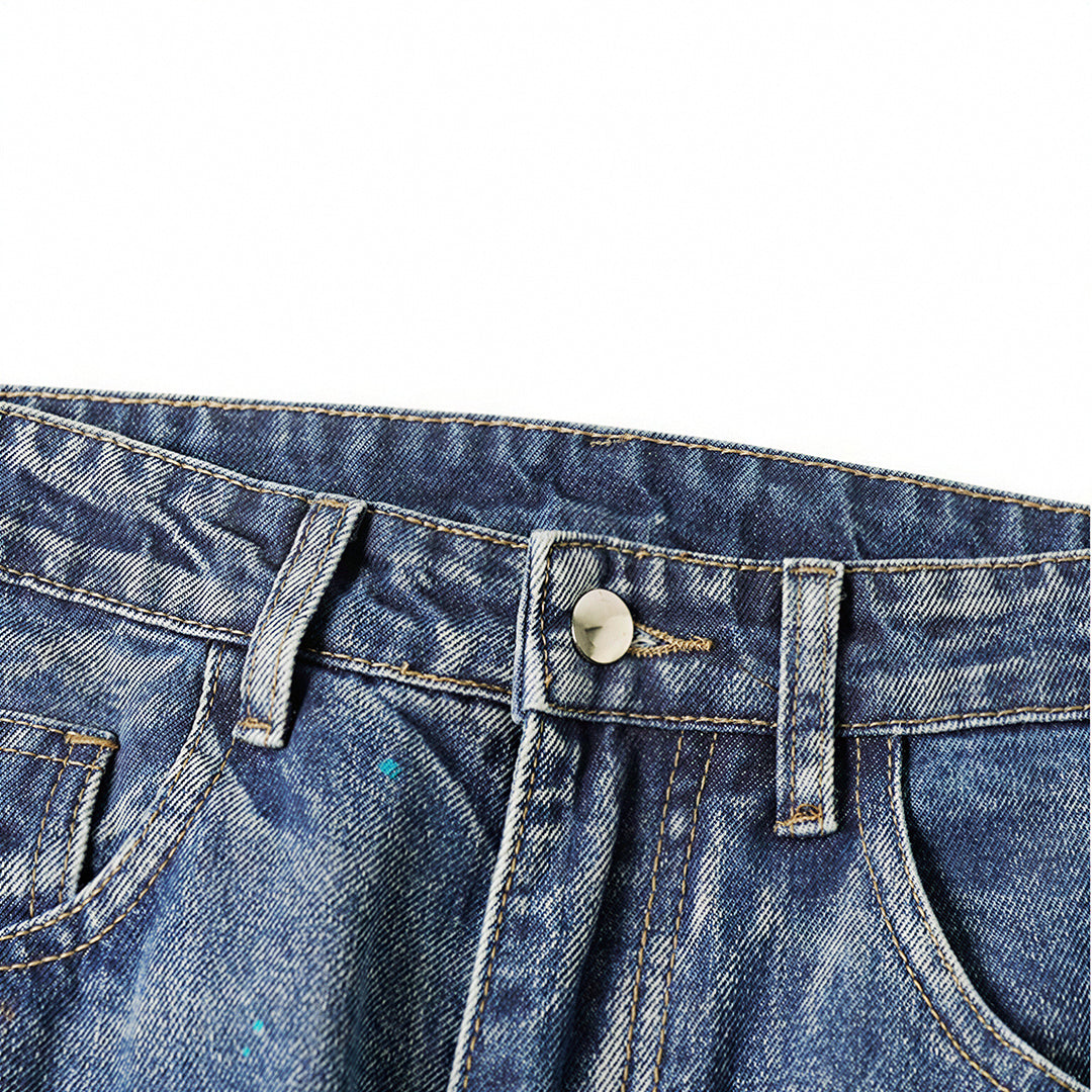 Men's Spring Two-Tone Fun Graffiti Wide Leg Denim Jeans
