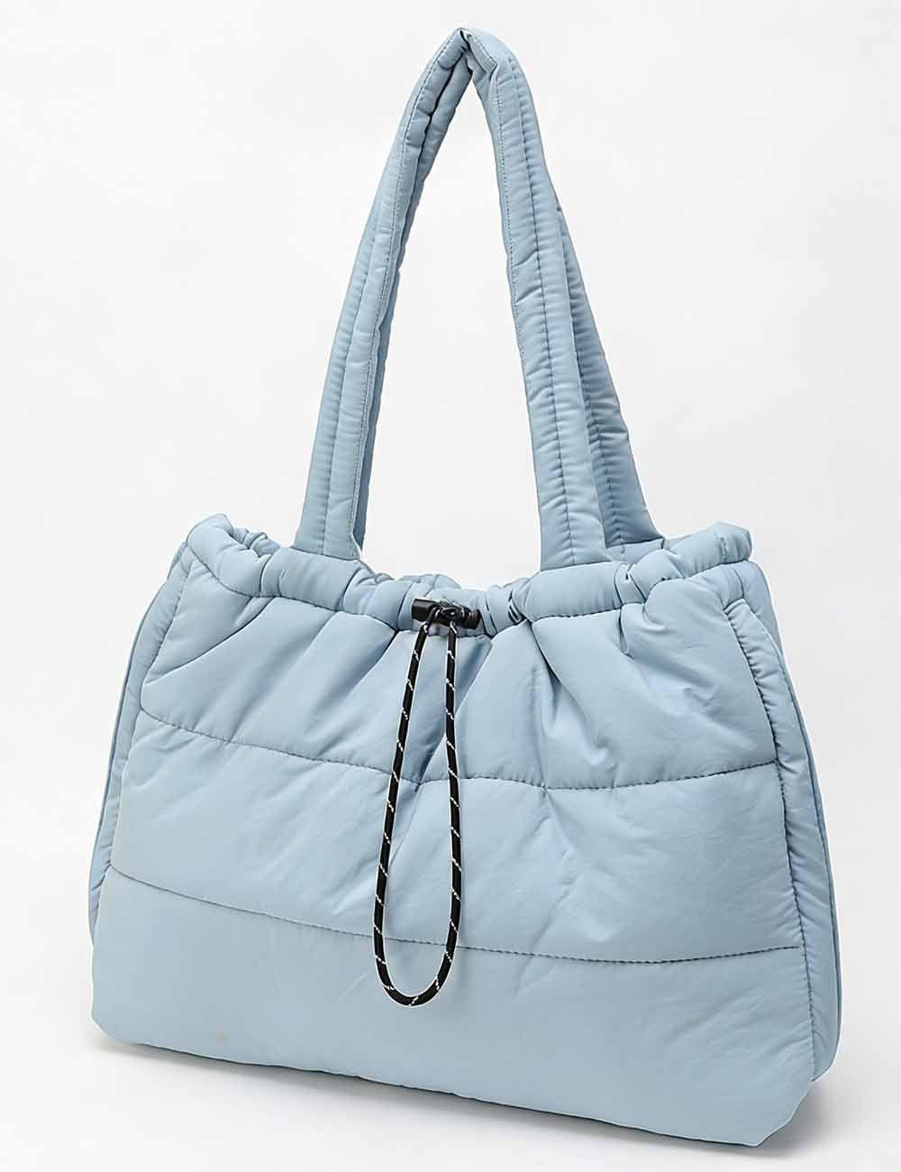 Ladies Drawstring Puffy Quilted Padded Nylon Shoulder Tote Bag