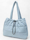 Ladies Drawstring Puffy Quilted Padded Nylon Shoulder Tote Bag