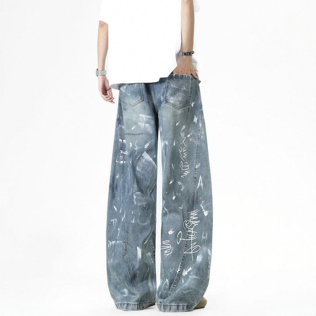 Men's Spring Graffiti Barrel Baggy Wide Leg Denim Jeans