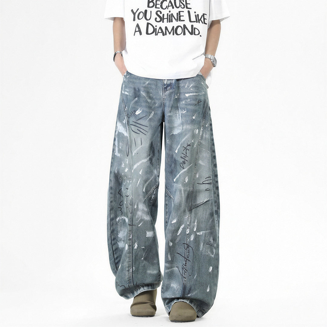 Men's Spring Graffiti Barrel Baggy Wide Leg Denim Jeans