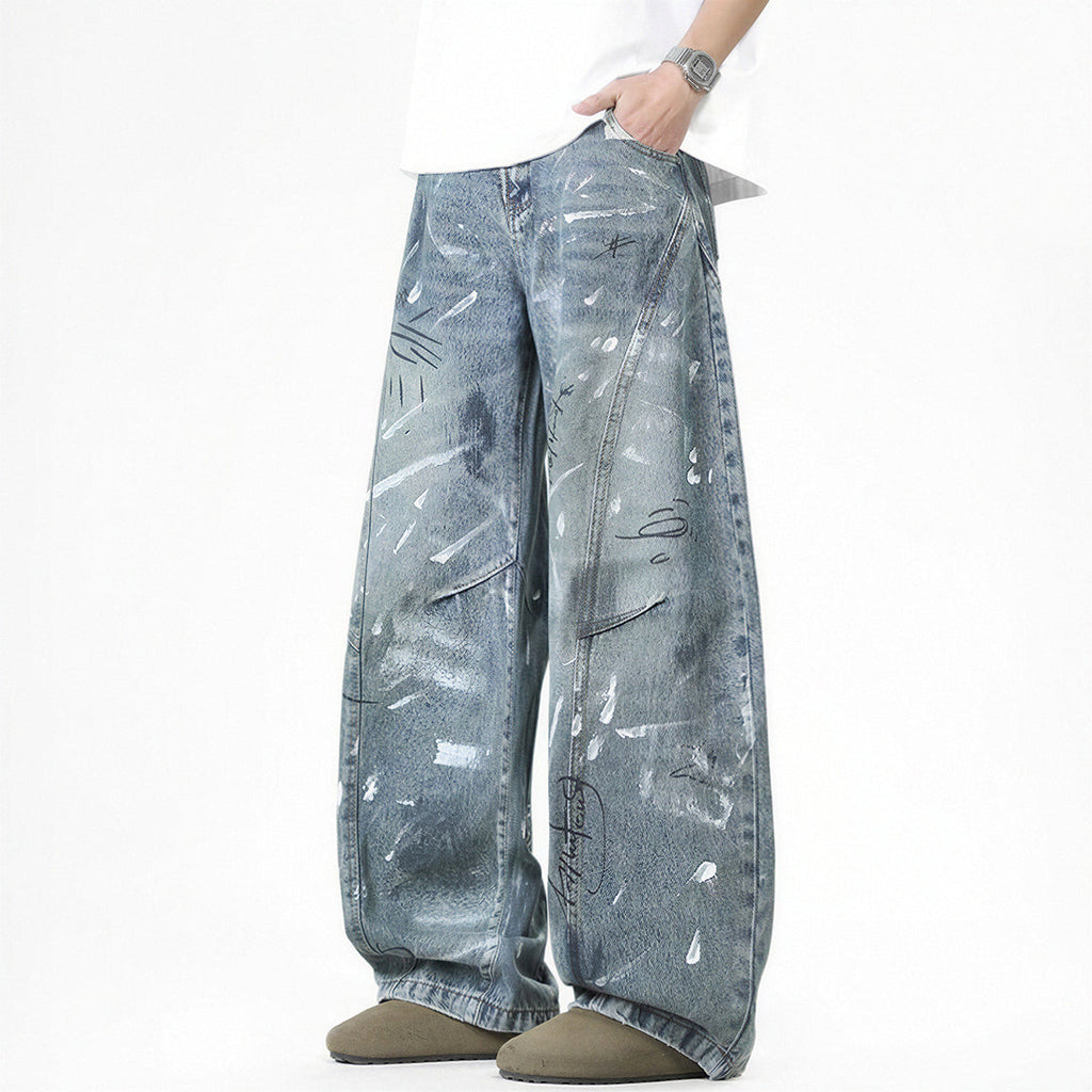 Men's Spring Graffiti Barrel Baggy Wide Leg Denim Jeans