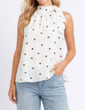 Ladies Bow Tie Neck Halter Polka Dot Sleeveless Top