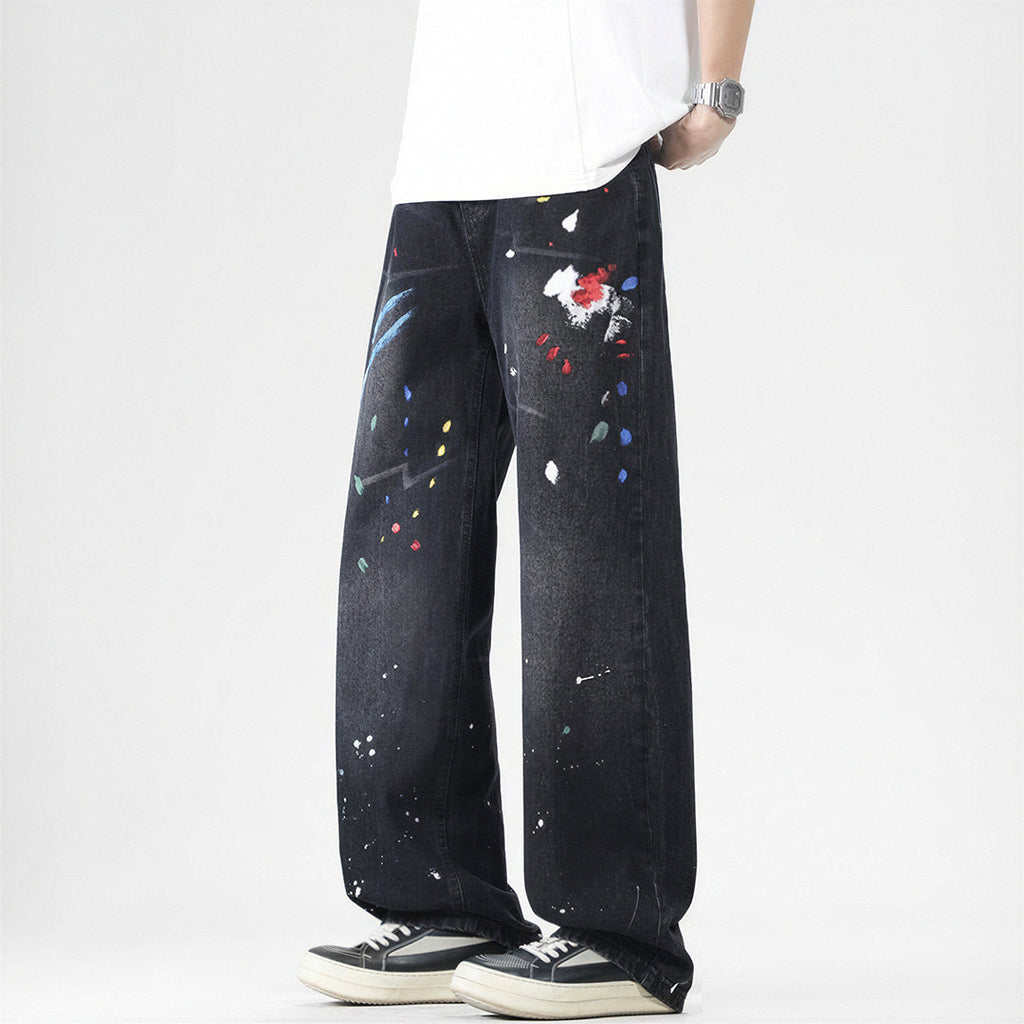 Men's Spring Splash Ink Graffiti Baggy Denim Jeans