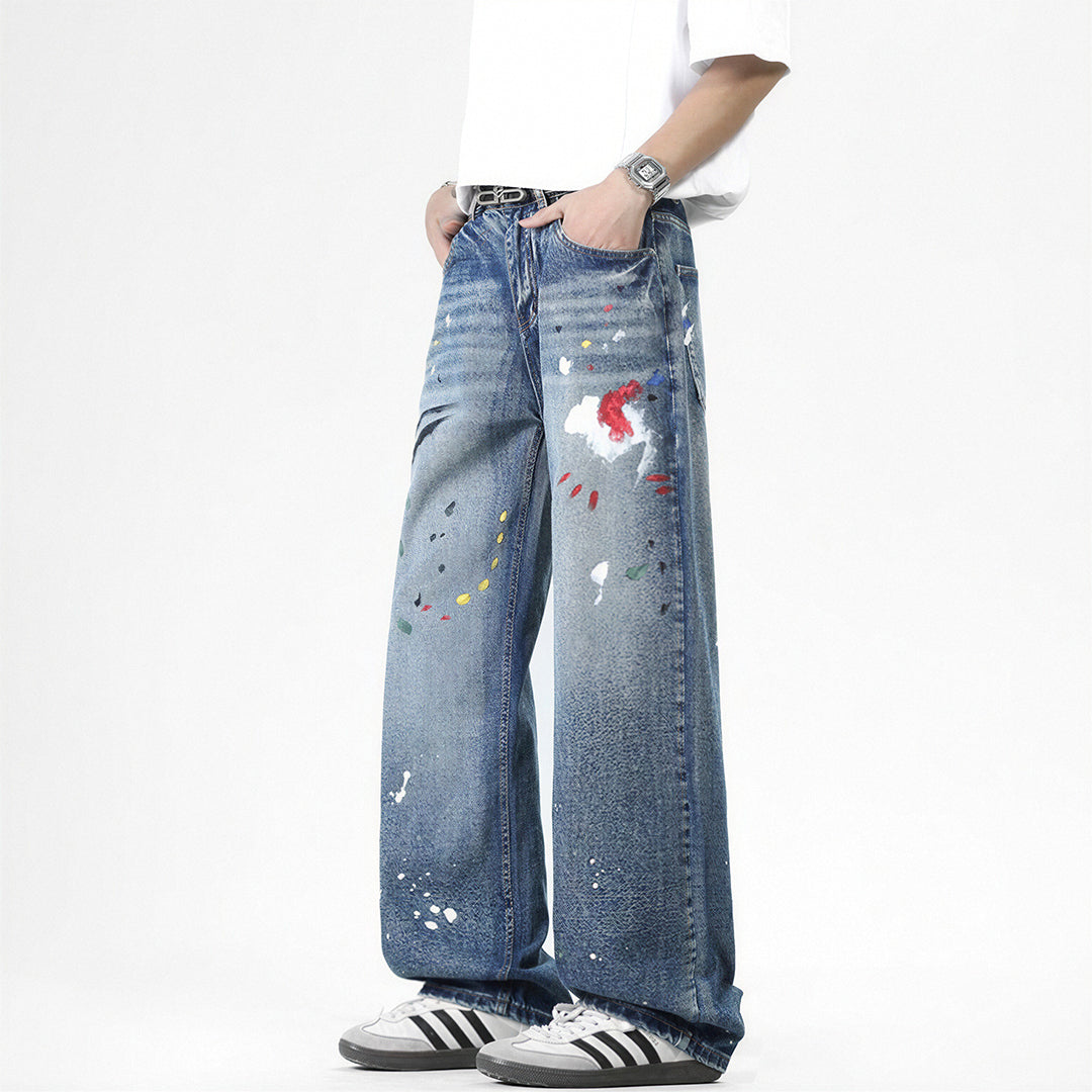 Men's Spring Splash Ink Graffiti Baggy Denim Jeans
