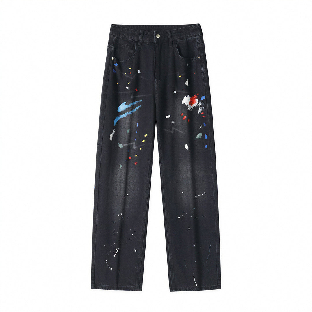 Men's Spring Splash Ink Graffiti Baggy Denim Jeans