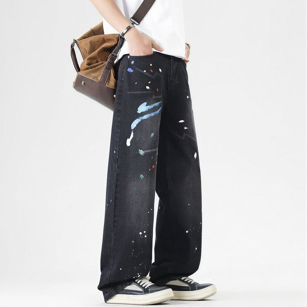 Men's Spring Splash Ink Graffiti Baggy Denim Jeans