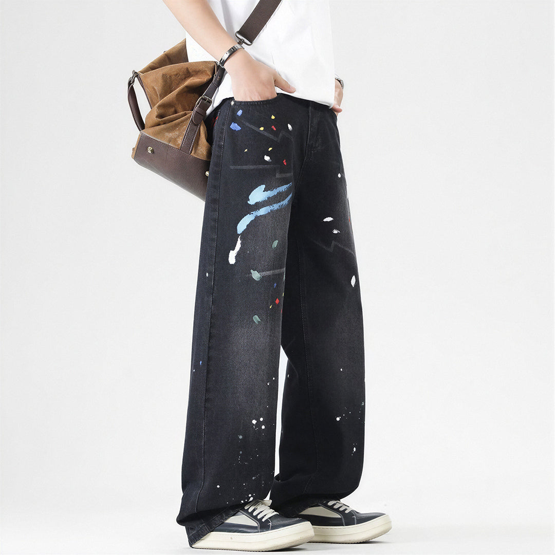 Men's Spring Splash Ink Graffiti Baggy Denim Jeans
