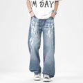 Men's Spring Graffiti Splash Ink Washed Baggy Denim Jeans