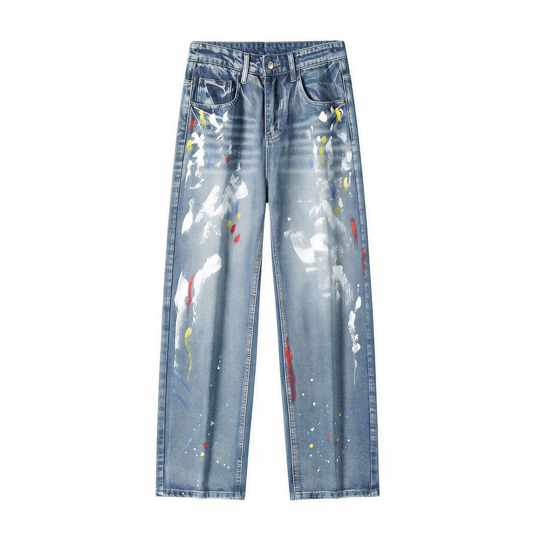 Men's Spring Graffiti Splash Ink Washed Baggy Denim Jeans