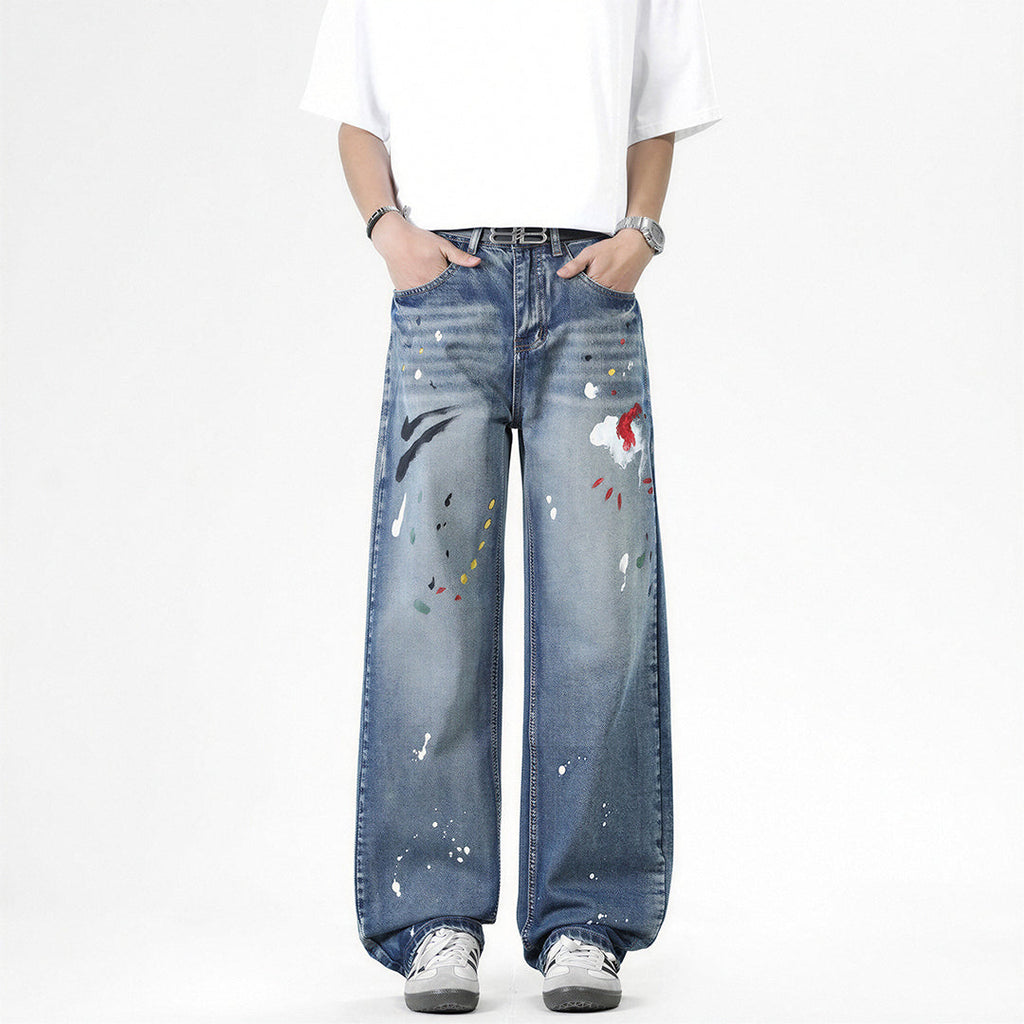 Men's Spring Splash Ink Graffiti Baggy Denim Jeans