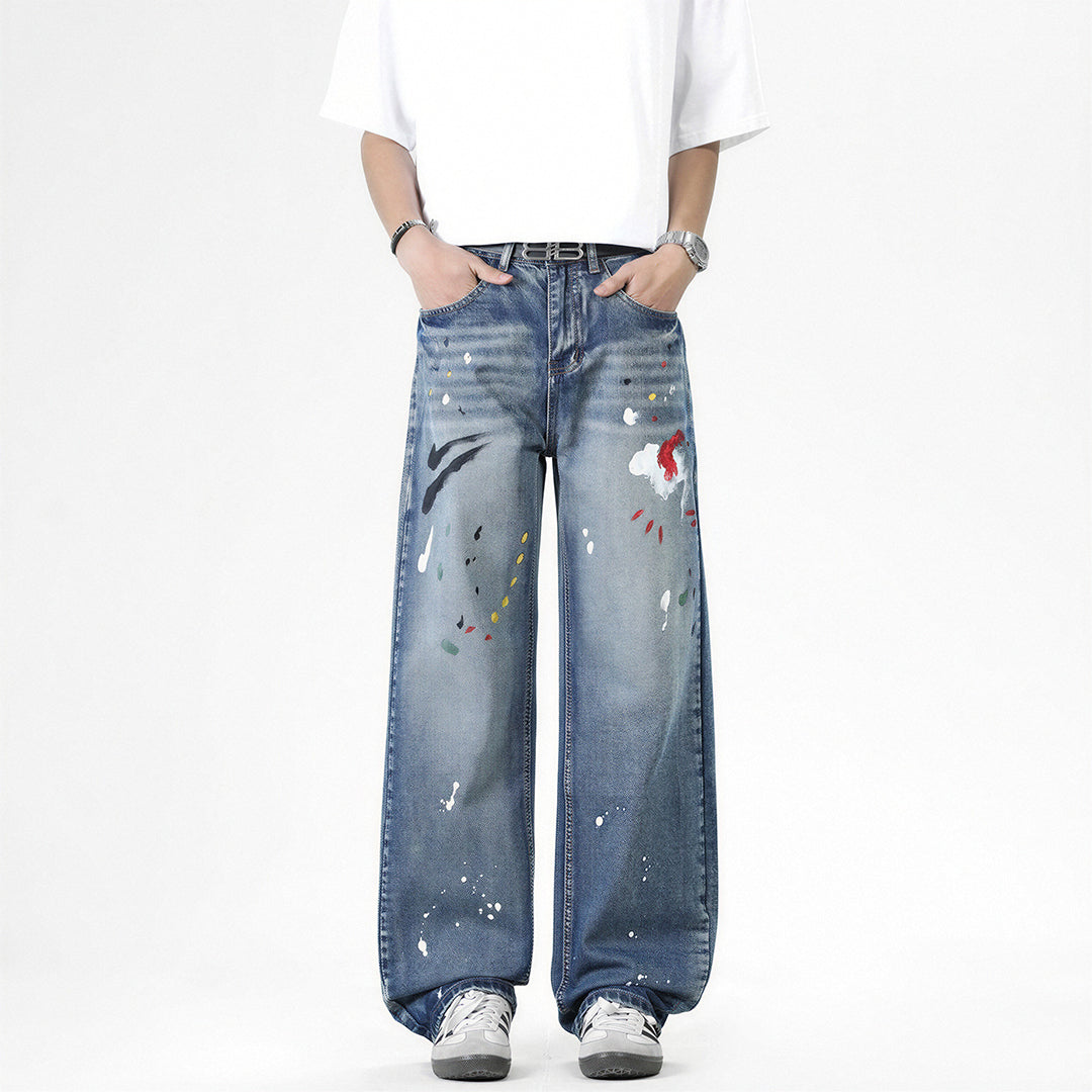 Men's Spring Splash Ink Graffiti Baggy Denim Jeans