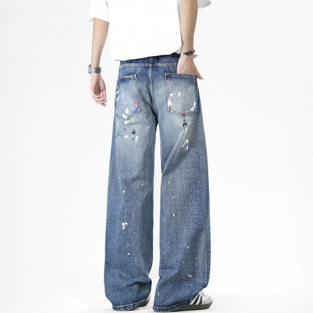 Men's Spring Splash Ink Graffiti Baggy Denim Jeans