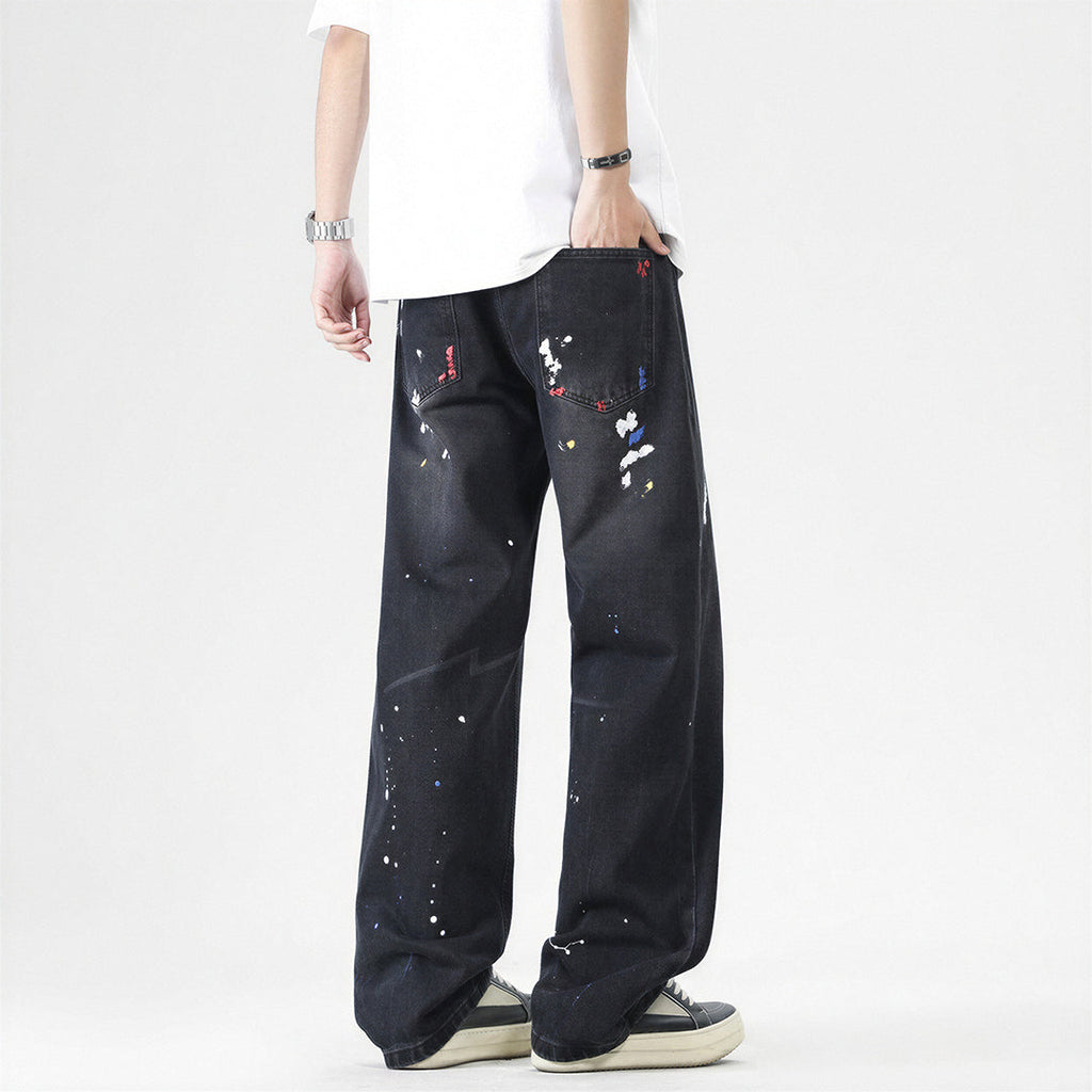 Men's Spring Splash Ink Graffiti Baggy Denim Jeans