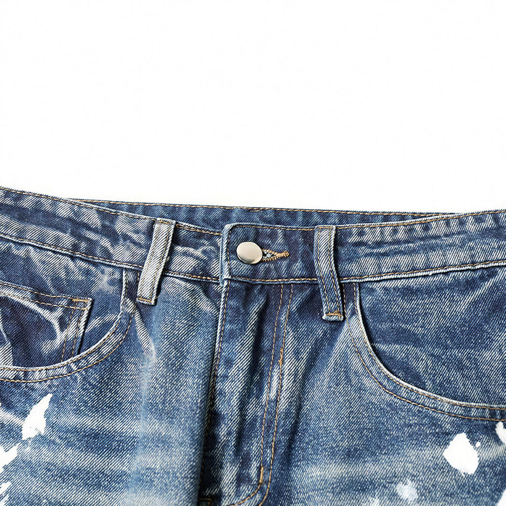 Men's Spring Graffiti Splash Ink Washed Baggy Denim Jeans