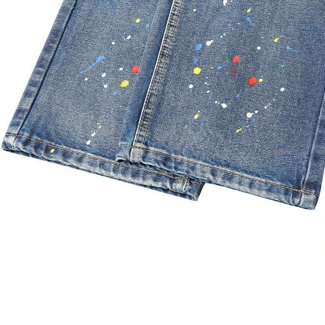 Men's Spring Graffiti Splash Ink Washed Baggy Denim Jeans