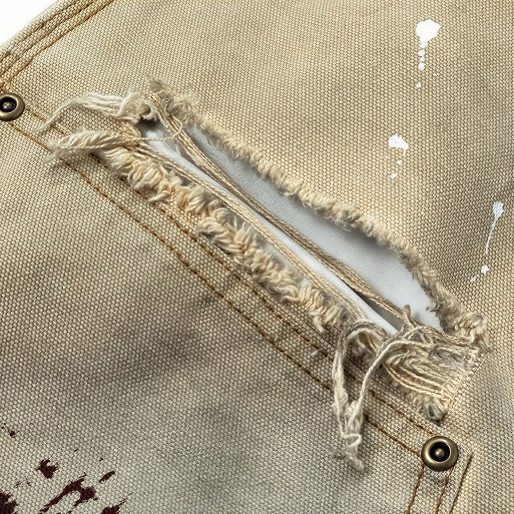 Men's Spring Mud Washed Ripped Carpenter Denim Jeans