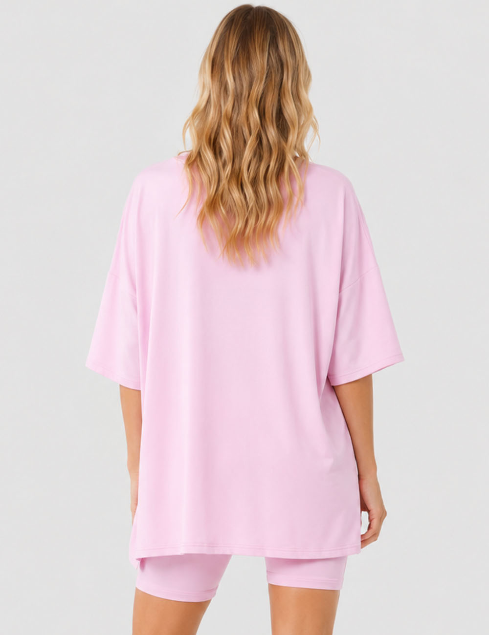 Ladies Solid Loungewear Outfits Loose Top & Slim Shorts Set