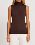 Ladies Knit Turtleneck Ribbed Hem Sleeveless Pullover Top