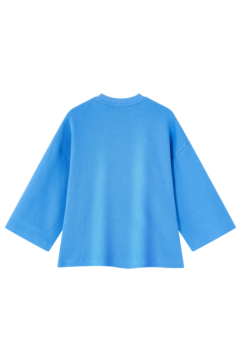 Men Spring Waffle Knit Drop Shoulder 3/4 Sleeve Top