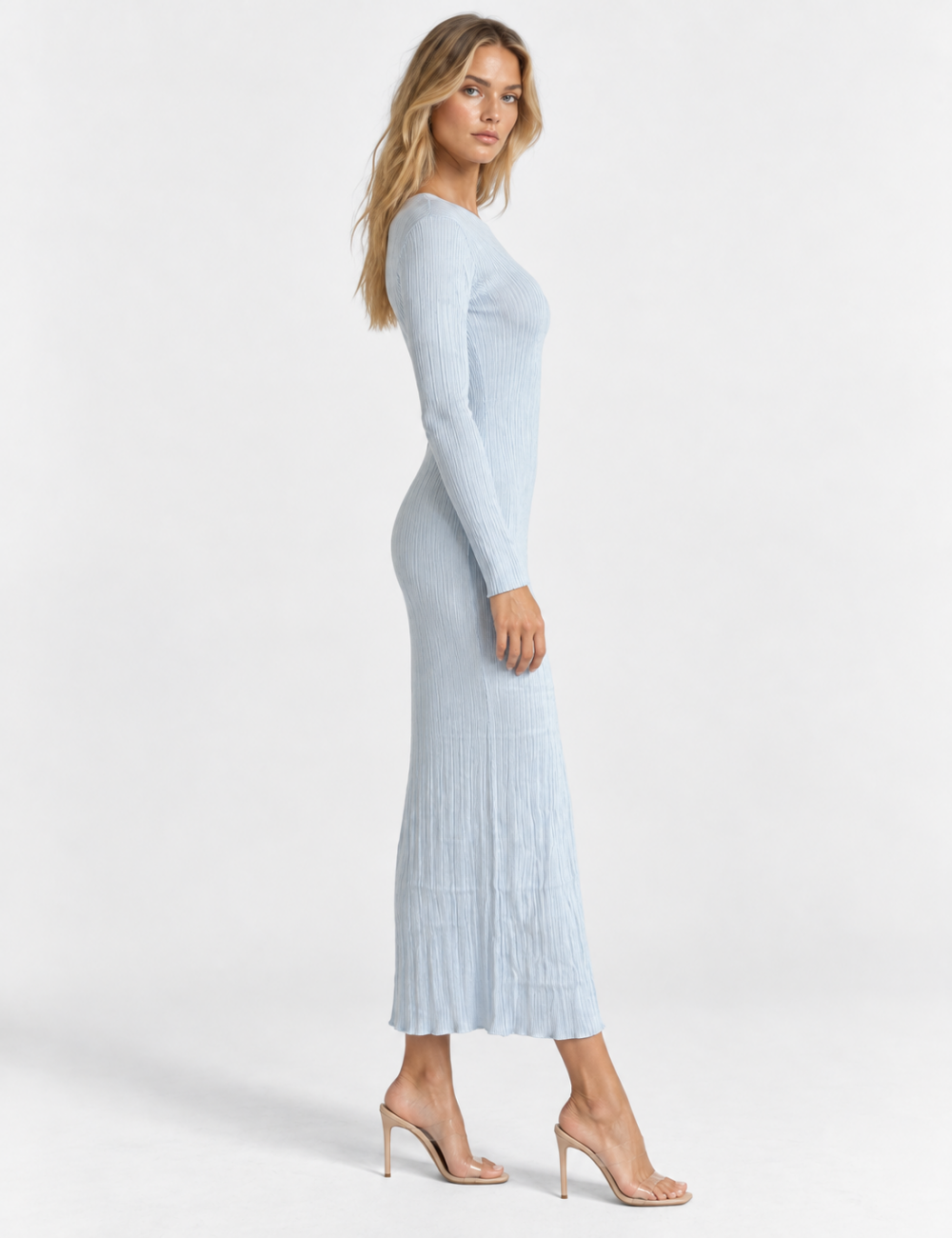Ladies Boat Neck Ribbed Knit Bodycon Maxi Dress