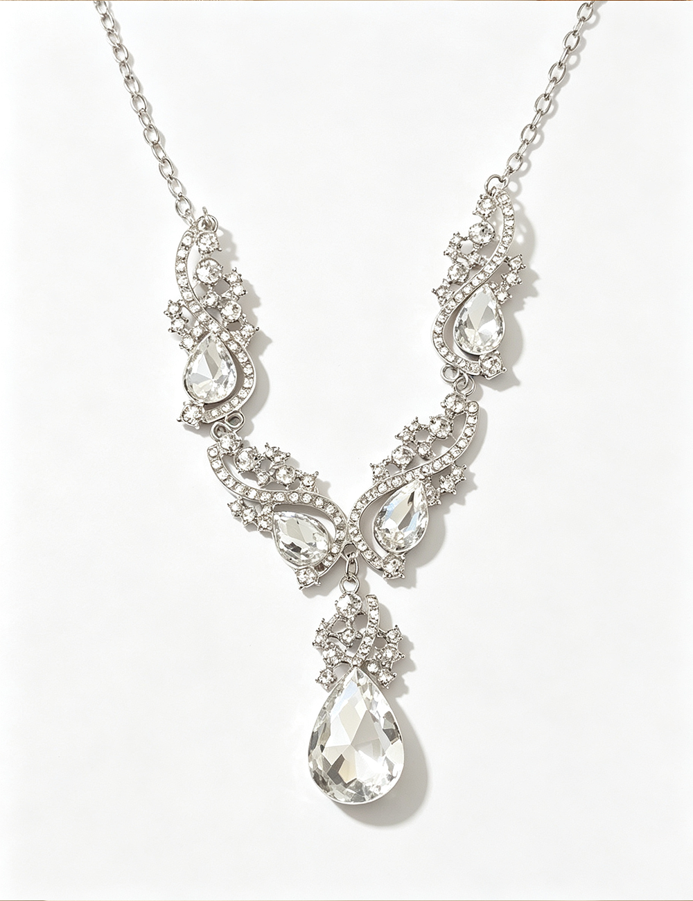 Ladies Elegant Rhinestone Tear Drop Necklace Set