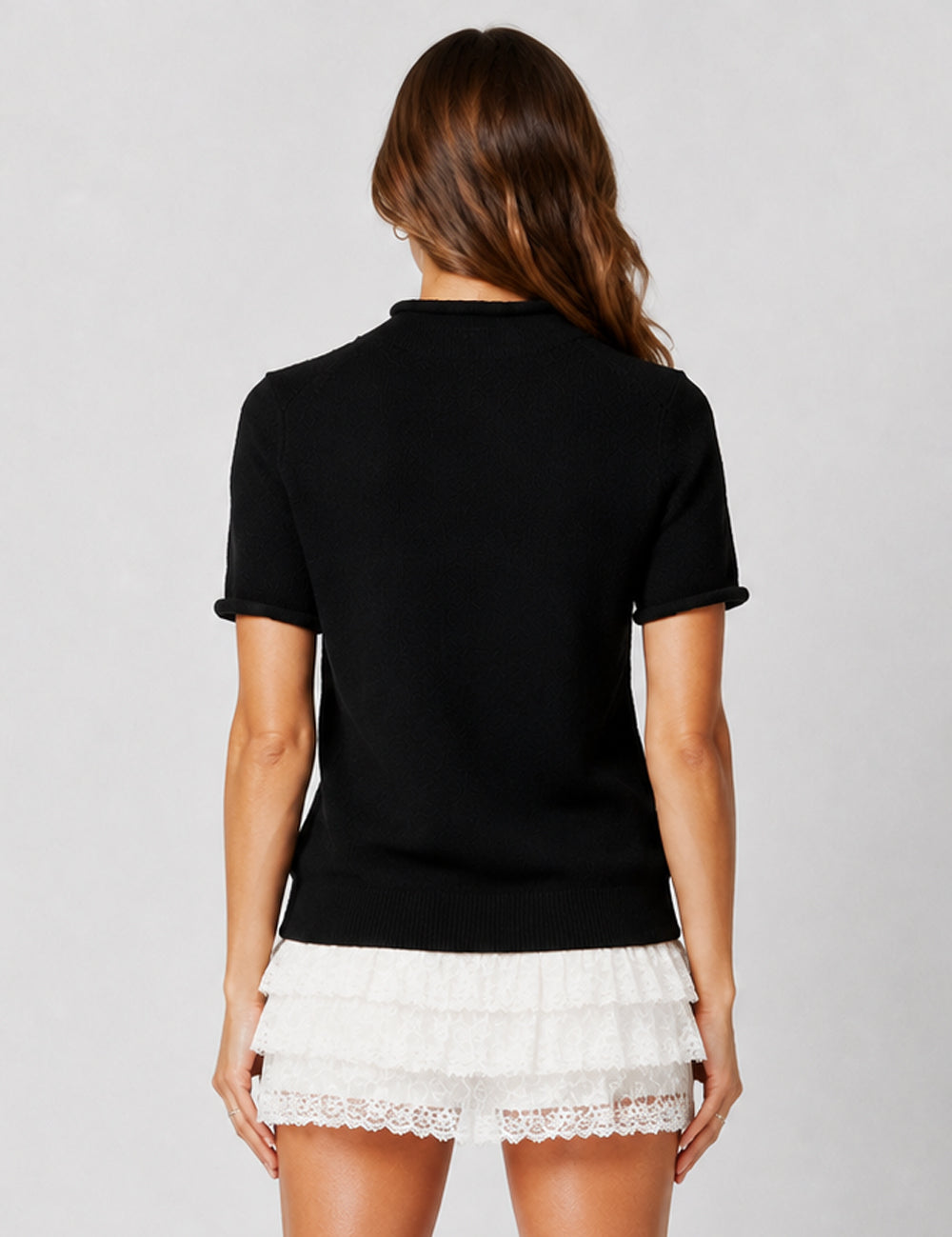 Ladies Casual Mock Neck Short Sleeves Knit Top