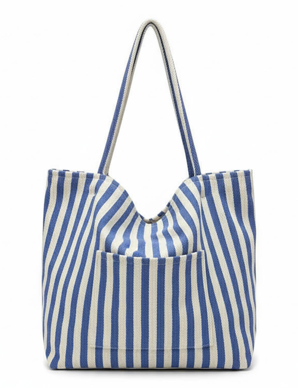 Ladies Striped Double Pocket Large Capacity Canvas Tote Bag