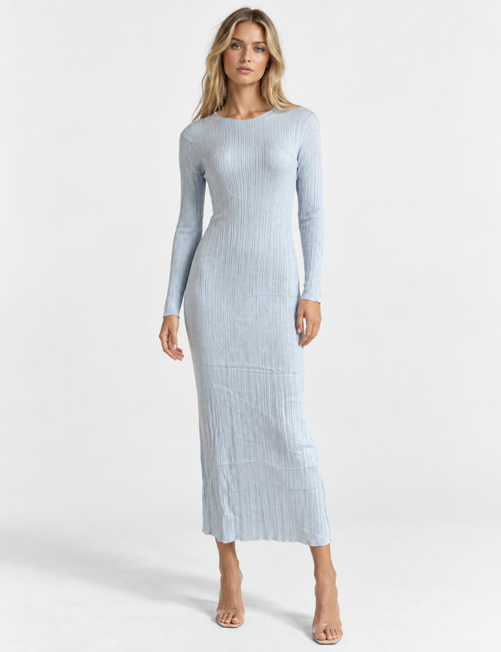 Ladies Boat Neck Ribbed Knit Bodycon Maxi Dress
