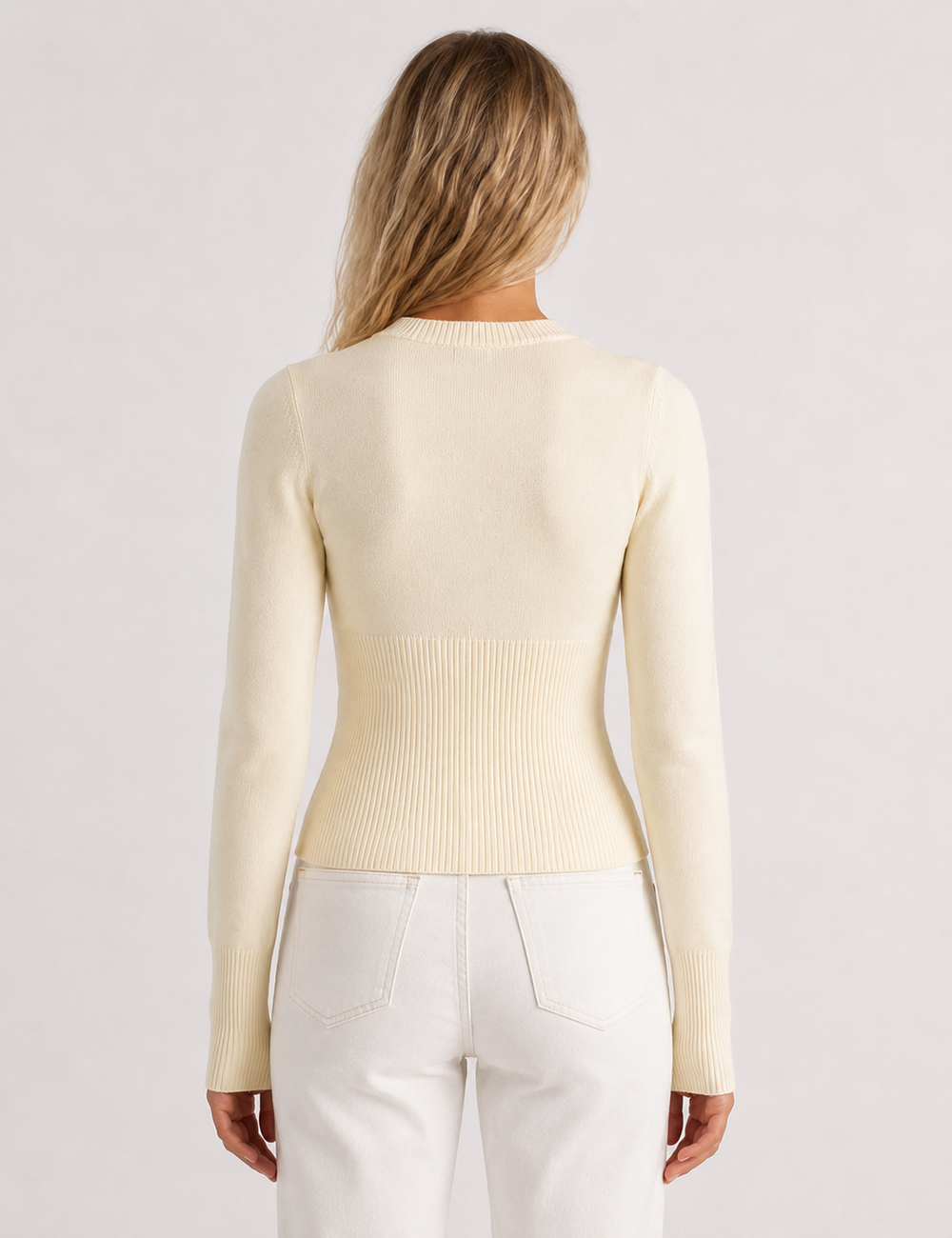 Ladies Button Front Ribbed Knit Cardigan