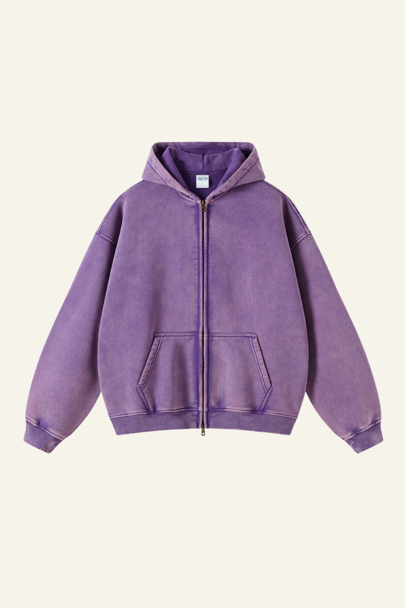 Men's Fall Clothing Wax-Dyed Vintage Solid Hoodie Jacket