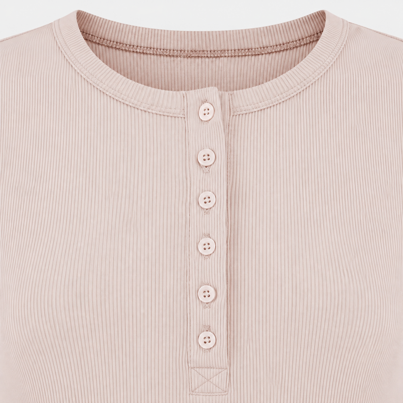 Ladies Crew Neck Button Sleeveless Top
