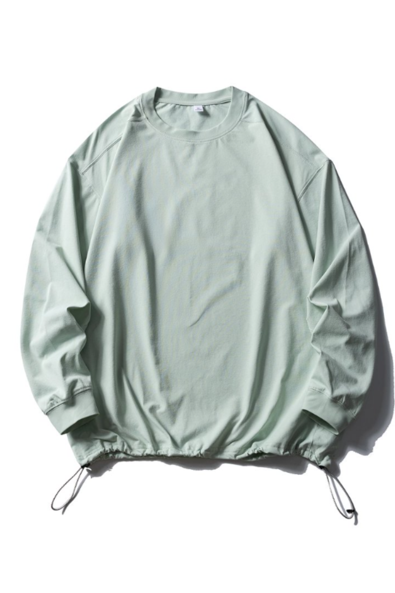 Men's Spring Drawstring-Hem Relaxed Long-Sleeve T-Shirt