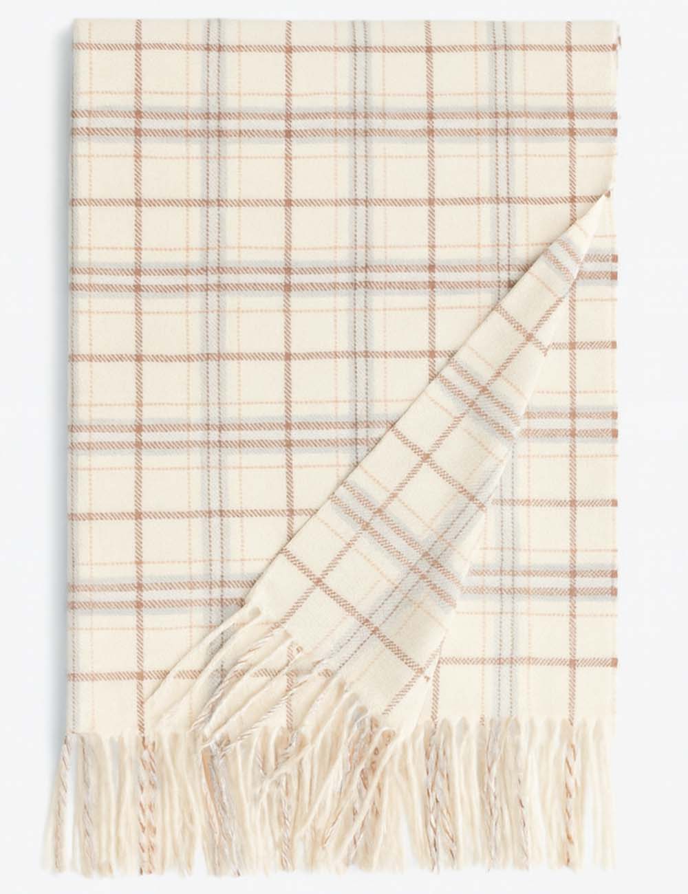 Ladies Vintage Checked Pattern Fringe Knit Scarf