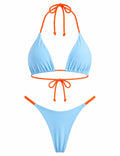 Ladies Color Block Braided Strap Triangle Bikini Set